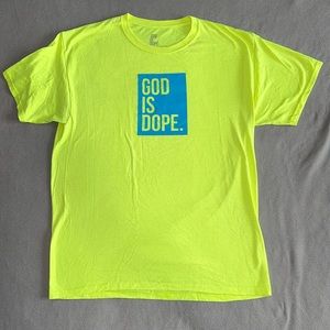 Neon Green Blue Christian T Shirt - GOD IS DOPE - Men’s size L